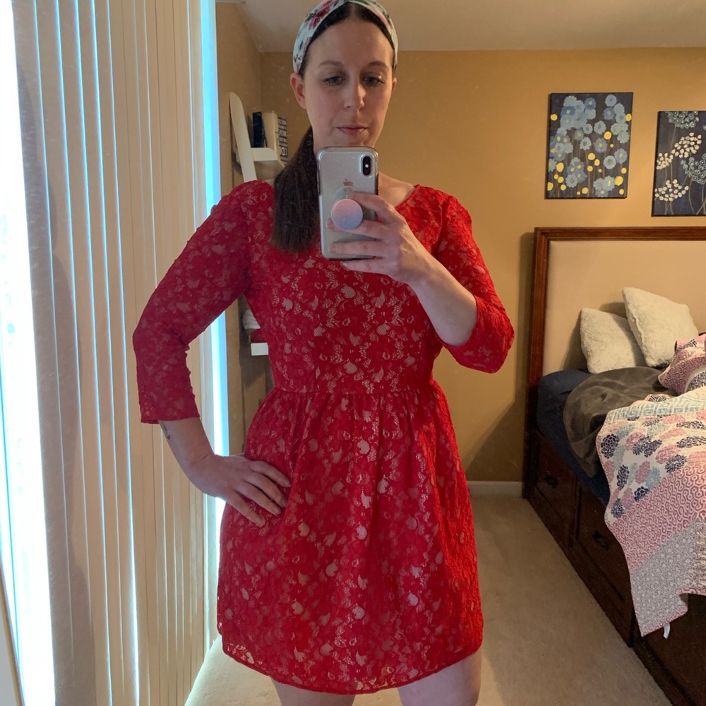French Connection Red Lace Dress Size 6